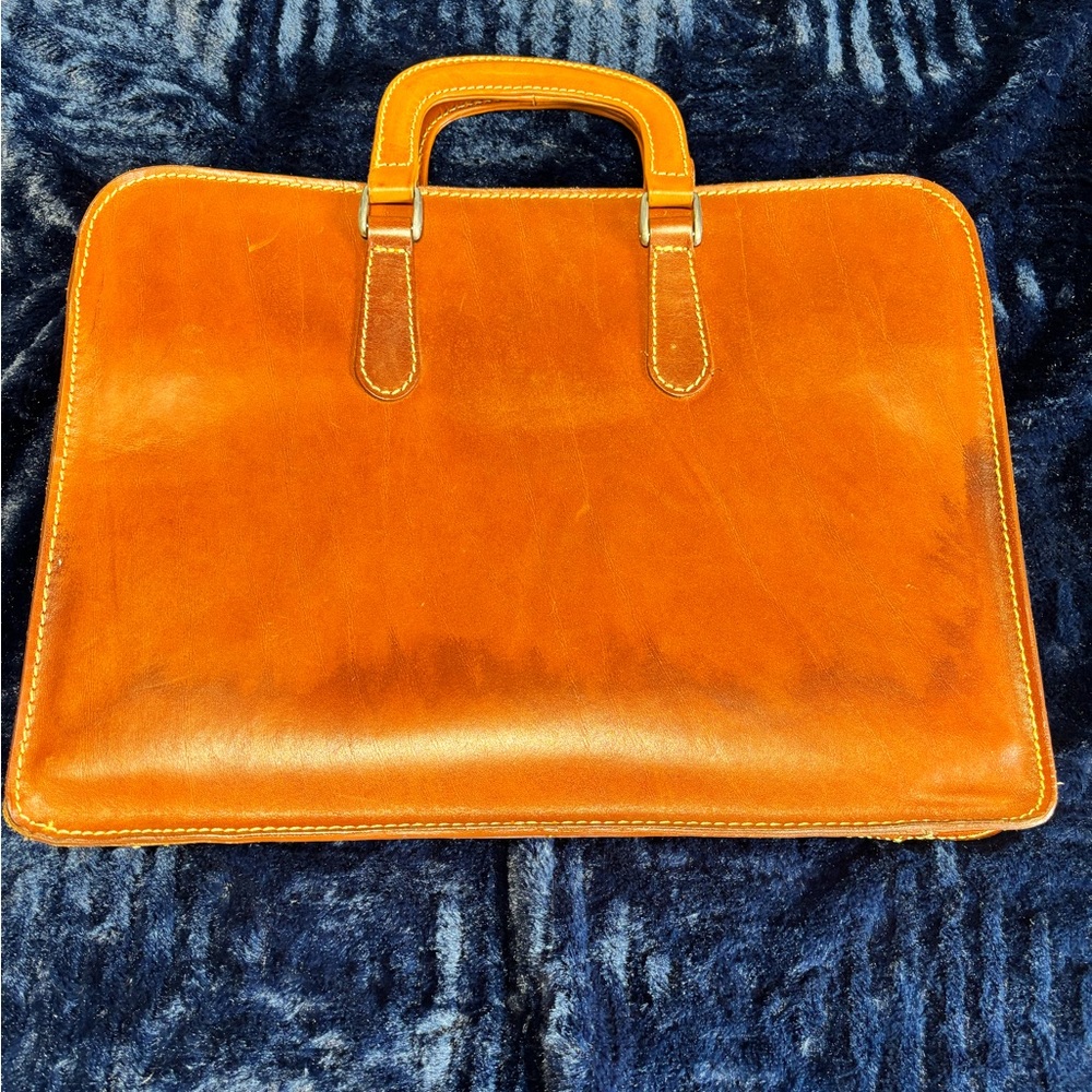 Slim Leather Portfolio Briefcase in Cognac - Elegant Professional Carry
